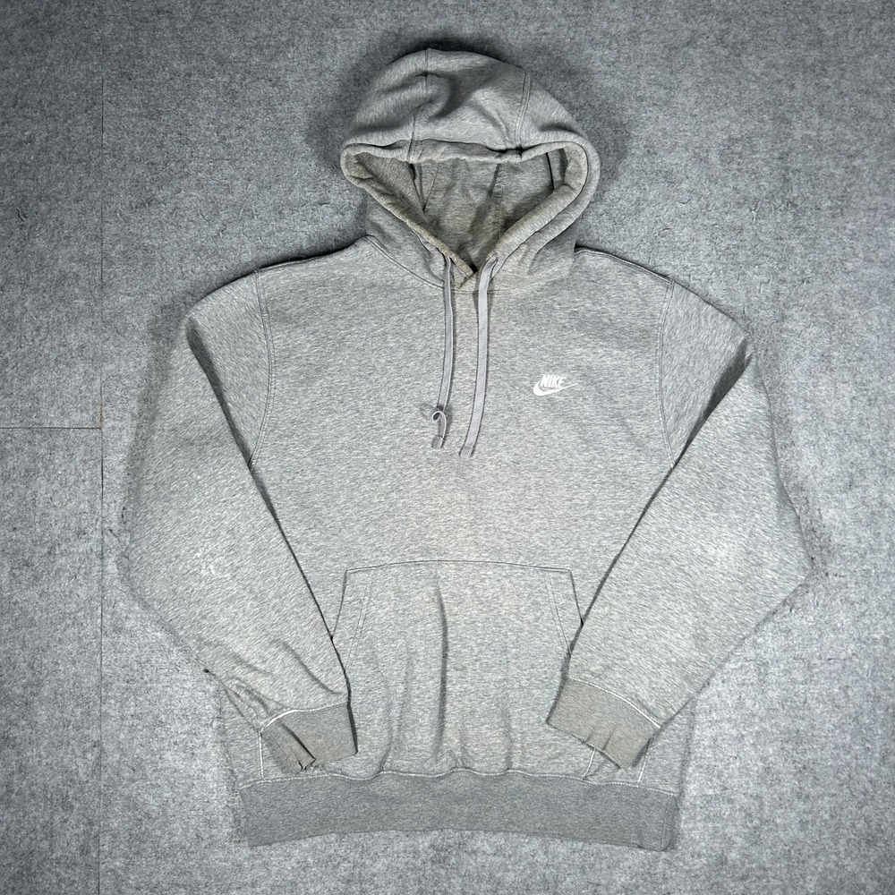 Vintage Nike Hoodie Mens Medium Grey Heather Y2K Pullover Swoosh Club Fleece